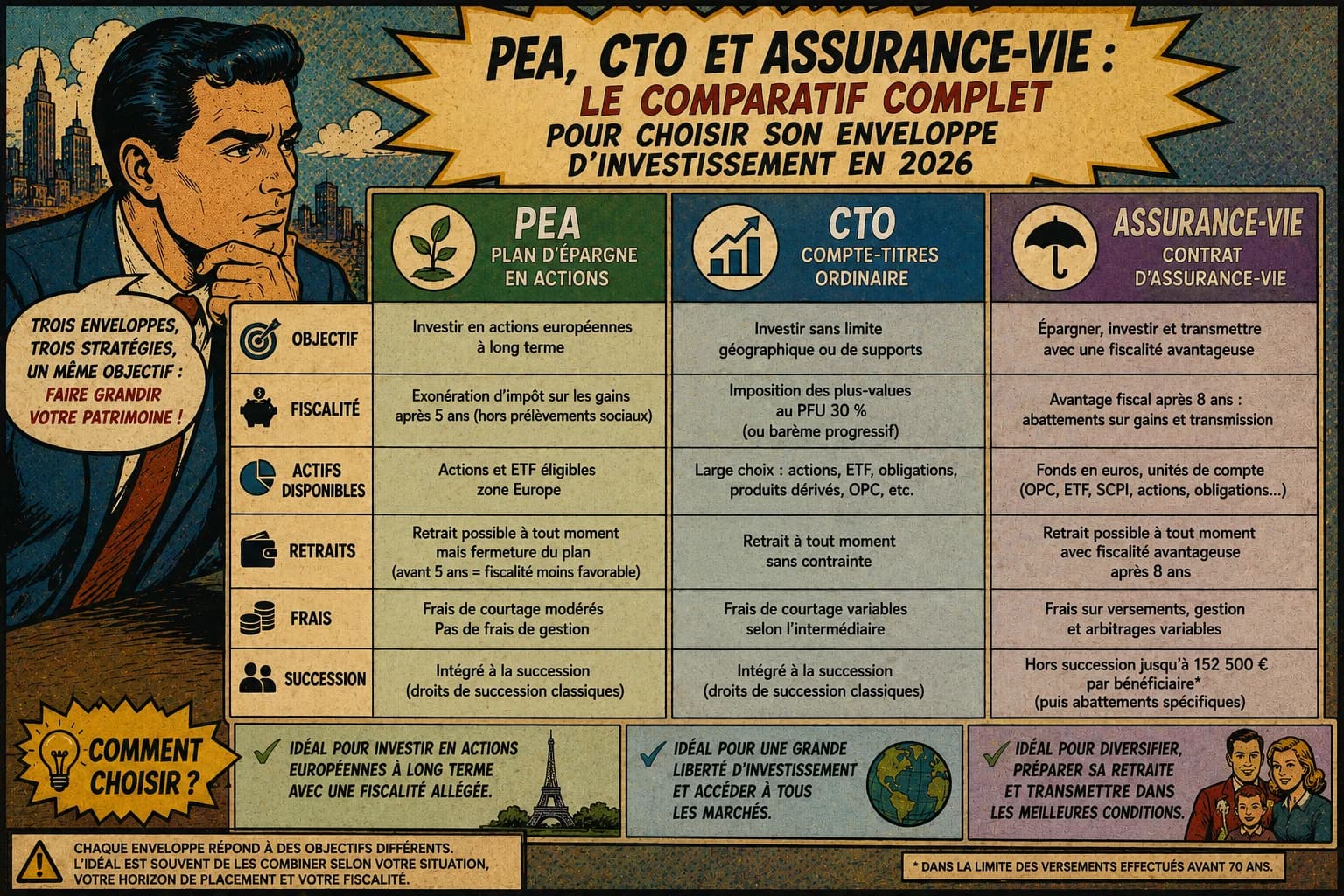 Comparaison du PEA, du compte-titres ordinaire et de l'assurance-vie